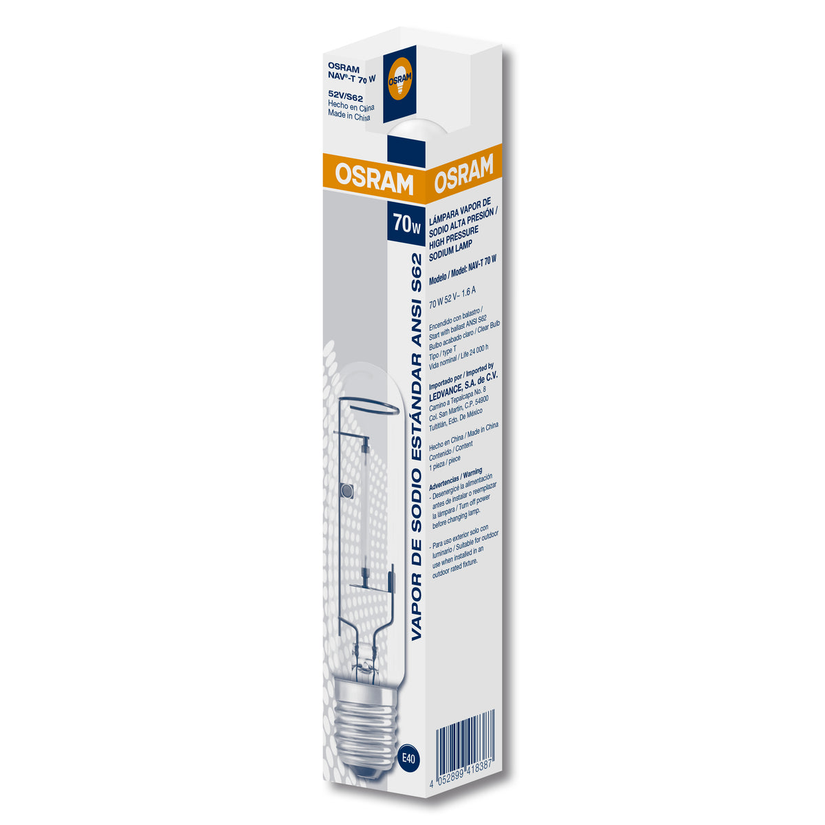VAPOR DE SODIO AP ESTANDAR NAV E/TR BASE E39 - E40