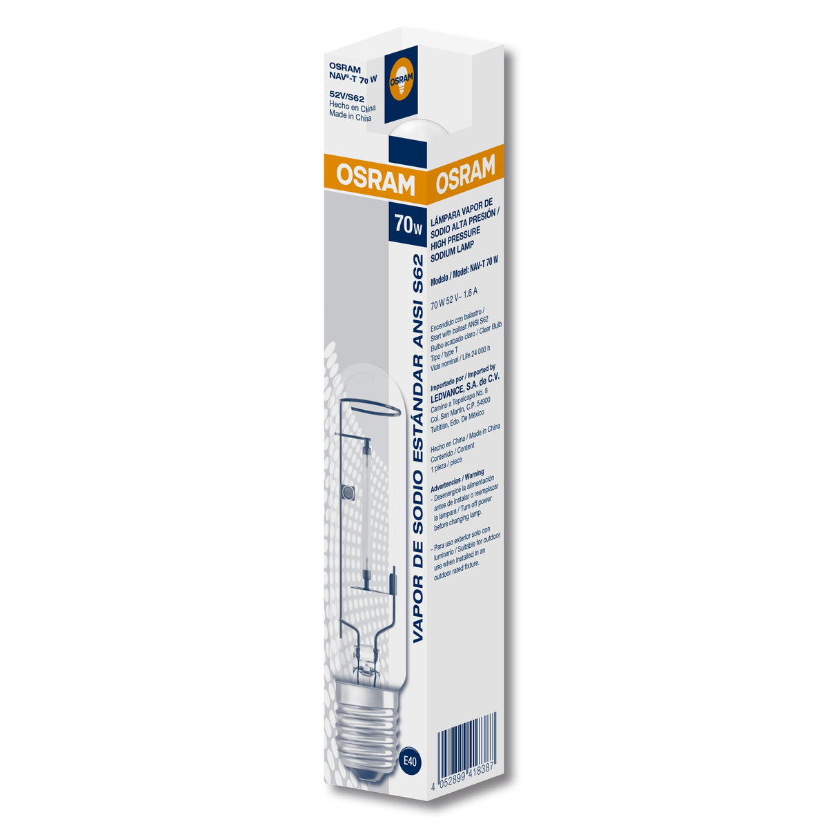 VAPOR DE SODIO AP ESTANDAR NAV E/TR BASE E39 - E40