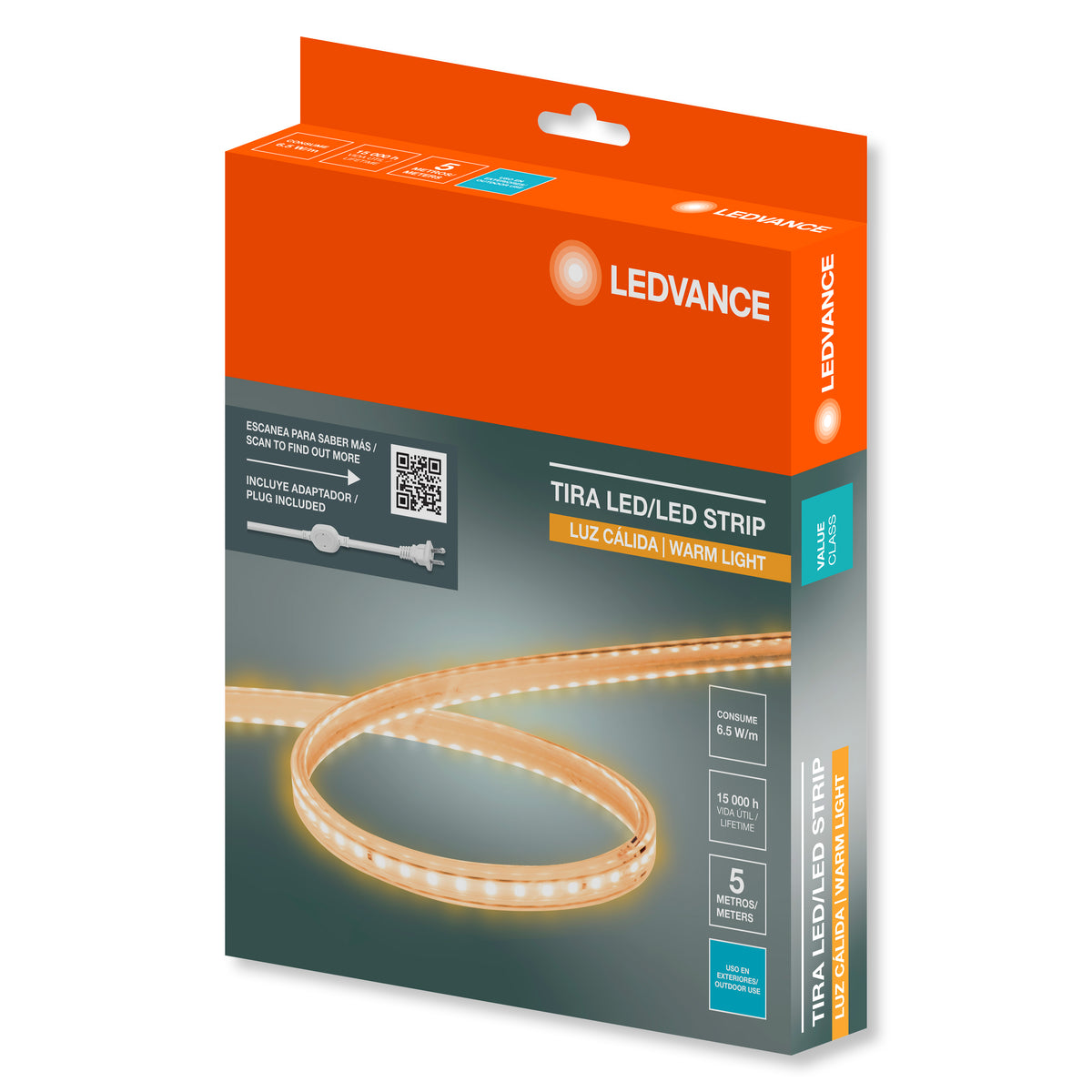 TIRAS DE LED 5 METROS TENSIÓN DE RED - 127V (DRIVER/ADAPTADOR INCLUIDO)